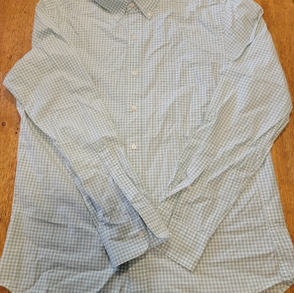 Mens Classic Fit  J. Crew Pastel Green checkerd Dress Shirt Medium